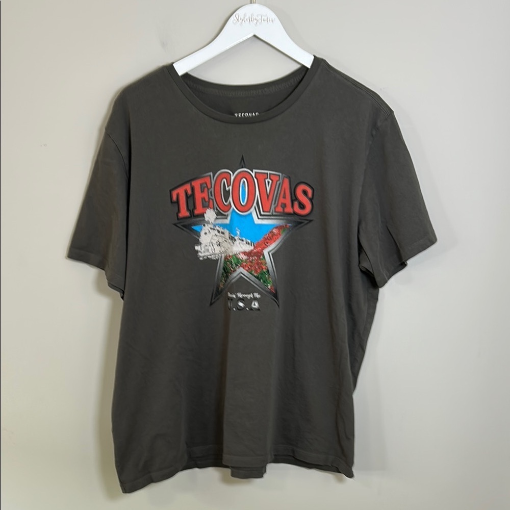 Tecovas Short Sleeve Shirt Mens Crewneck Dark Grey Pima Cotton Sz XL